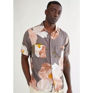 Standard Cloth Photo Real Floral Short Sleeve Button Down Shirt Mens Large